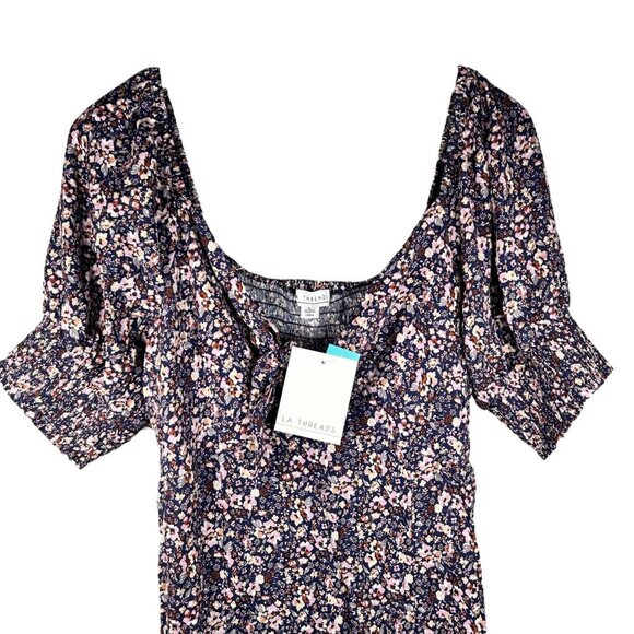 LA Threads Floral Midi Dress Size Large Off Shoulder Smocked Western Boho - Picture 2 of 10